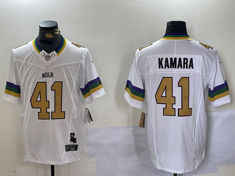 Men New Orleans Saints #41 Kamara White Three generations 2024 Nike Vapor Limited NFL Jersey style 1